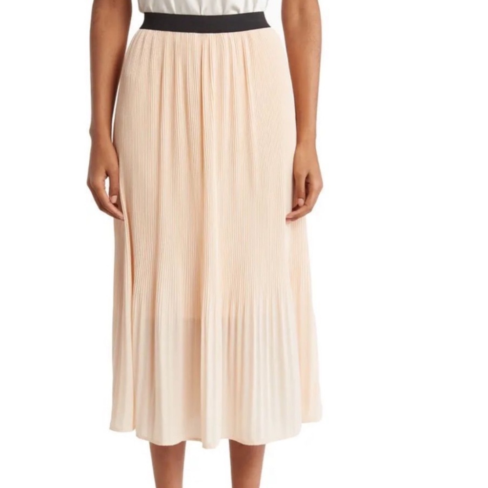 Adrianna Papell Accordion Pleated Elastic Waist Pink Balletcore Midi Skirt M